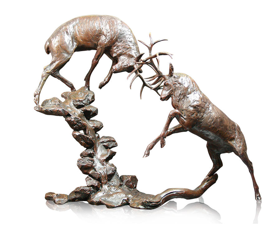 two stags sculpture in bronze by artist michael simpson
